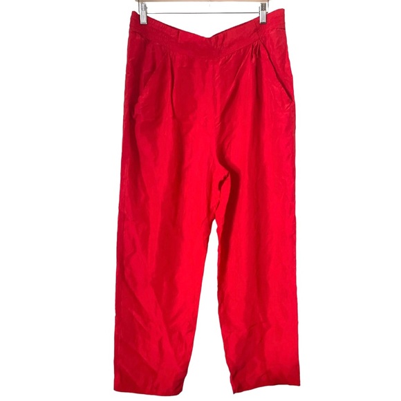 Vintage 80’s Schrader Separates Red Silk Elastic Waist Straight Leg Pants - Picture 1 of 6